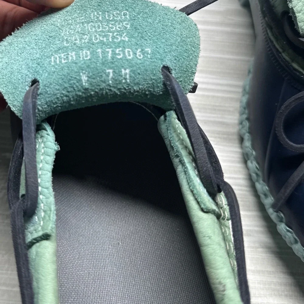 Vintage LL Bean Rubber Moc Duck Shoes Womens 7 Navy Blue Mint Green Made In USA